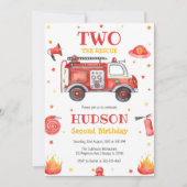 Two the Rescue Firetruck 2nd Birthday Invitation Einladung (Vorderseite)