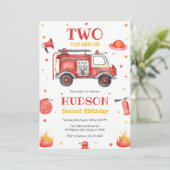 Two the Rescue Firetruck 2nd Birthday Invitation Einladung (Stehend Vorderseite)