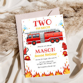 Two the Rescue Firetruck 2nd Birthday Invitation Einladung