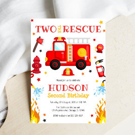 Two the Rescue Firetruck 2nd Birthday Invitation Einladung