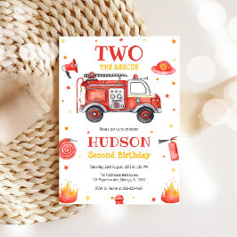 Two the Rescue Firetruck 2nd Birthday Invitation Einladung