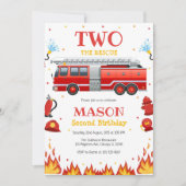 Two the Rescue Firetruck 2nd Birthday Invitation Einladung (Vorderseite)