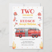 Two the Rescue Firetruck 2nd Birthday Invitation Einladung (Vorderseite)