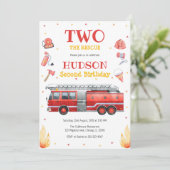 Two the Rescue Firetruck 2nd Birthday Invitation Einladung (Stehend Vorderseite)