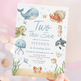 Two The Sea Is Turning Two Ocean Animals Birthday Einladung