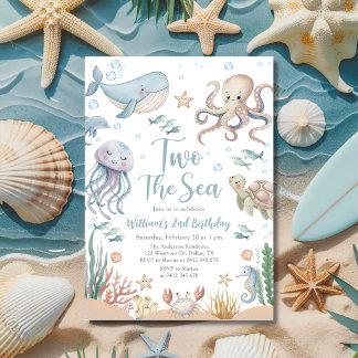 Two The Sea Ocean Animals 2nd Birthday Einladung