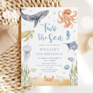 Two The Sea Ocean Animals 2nd Birthday Einladung