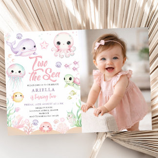 Two The Sea Ocean Animals 2nd Birthday Photo Einladung