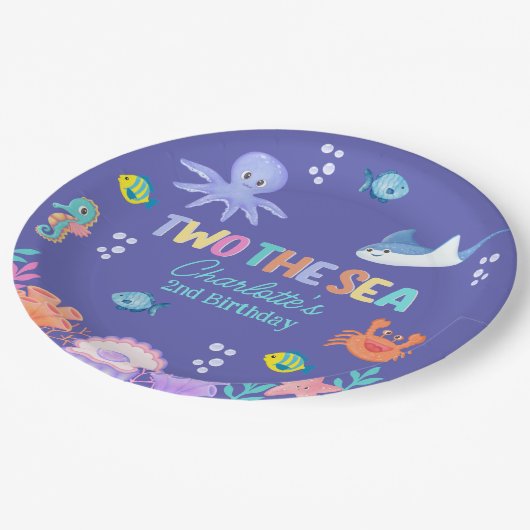 TWO the SEA Party – 2nd Birthday Ocean Theme Pappteller (Schrägansicht)