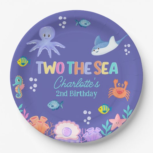 TWO the SEA Party – 2nd Birthday Ocean Theme Pappteller (Vorderseite)
