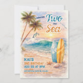 TWO the Sea Retro Surf Beach Birthday Einladung (Vorderseite)