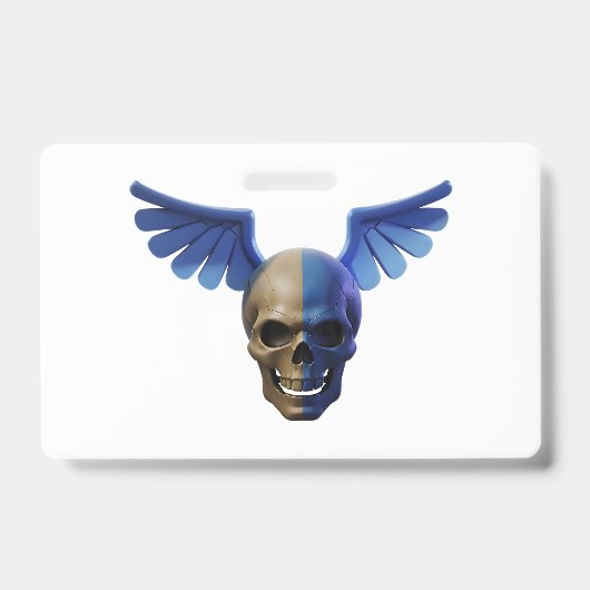 Two-Toned Skull with Blue Stylized Wings Ausweis (Vorderseite)