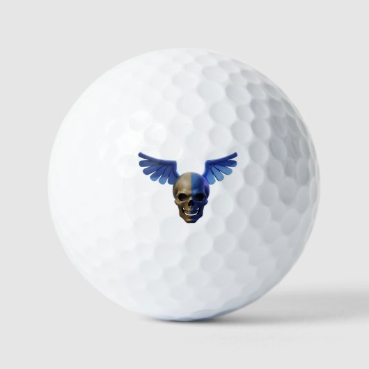Two-Toned Skull with Blue Stylized Wings Golfball (Vorderseite)