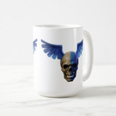 Two-Toned Skull with Blue Stylized Wings Kaffeetasse (VorderseiteRechts)
