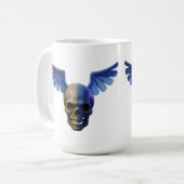 Two-Toned Skull with Blue Stylized Wings Kaffeetasse (Vorderseite Links)