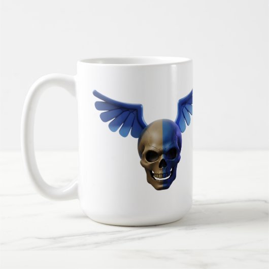 Two-Toned Skull with Blue Stylized Wings Kaffeetasse (Links)