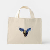 Two-Toned Skull with Blue Stylized Wings Mini Stoffbeutel (Rückseite)