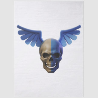 Two-Toned Skull with Blue Stylized Wings Seidenpapier