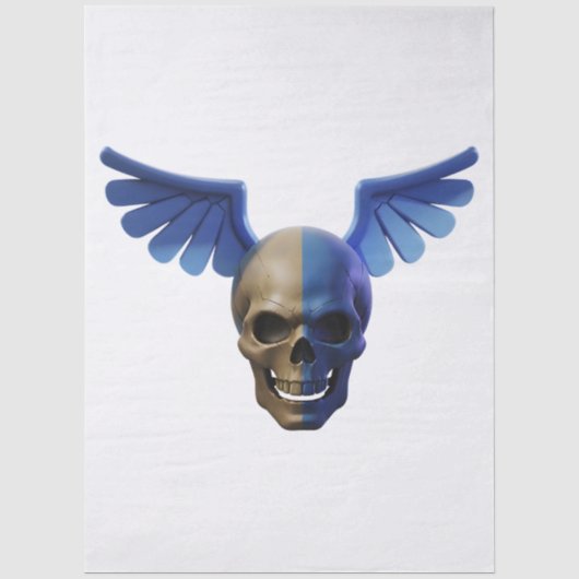 Two-Toned Skull with Blue Stylized Wings Seidenpapier (Vorderseite)