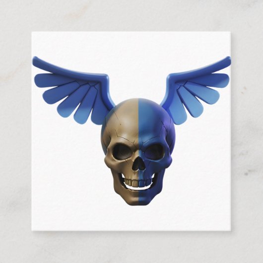 Two-Toned Skull with Blue Stylized Wings Telefonnummerkarte (Vorderseite)