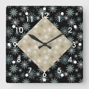 Two Toned Snowflakes Quadratische Wanduhr