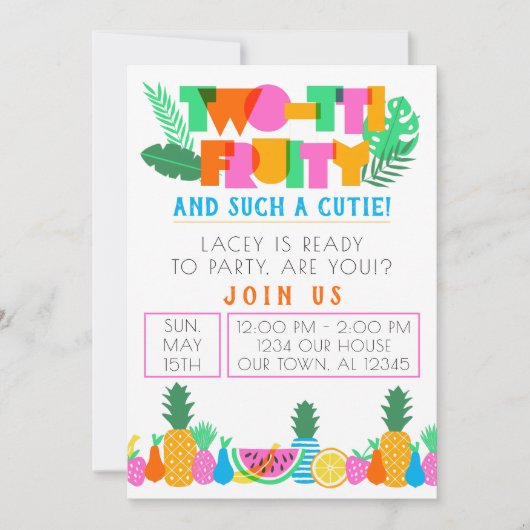 TWO-TTI Frucht und so eine Süsse! Einladung (Vorderseite)