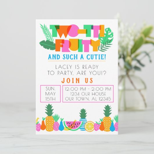 TWO-TTI Frucht und so eine Süsse! Einladung (Stehend Vorderseite)