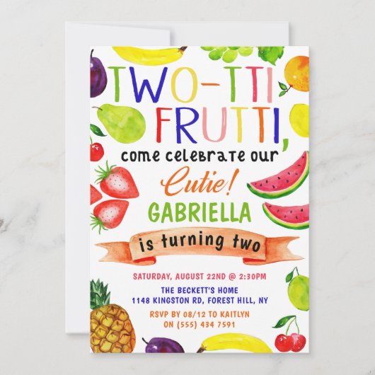 Two-tti Frutti 2. Geburtstag Einladungen (Vorderseite)