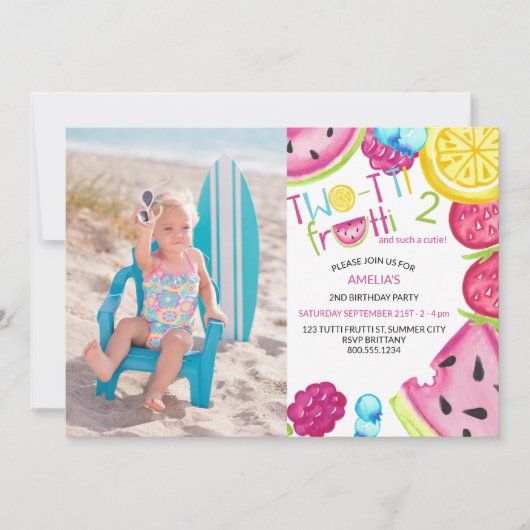 TWO-tti Frutti Eine solche Süsse Foto 2. Geburtsta Einladung (Vorderseite)