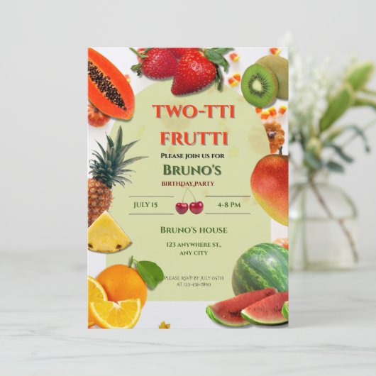 Two-tti Frutti | Geburtstag Einladung (Stehend Vorderseite)
