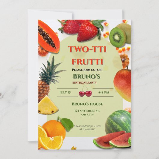 Two-tti Frutti | Geburtstag mit Frucht-Thema Einladung (Vorderseite)