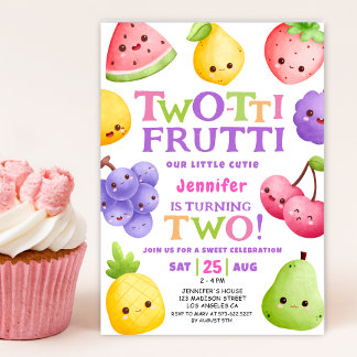 Two-tti Frutti! Girl Pink Süsse Frucht 2. Geburtst Einladung