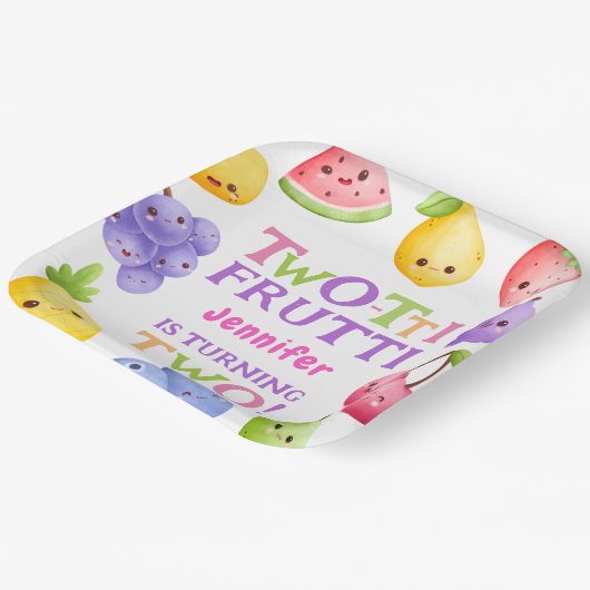 Two-tti Frutti! Girl Pink Süsse Frucht 2. Geburtst Pappteller (Gewinkelt)