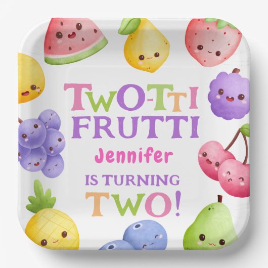 Two-tti Frutti! Girl Pink Süsse Frucht 2. Geburtst Pappteller (Vorderseite)