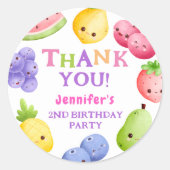 Two-tti Frutti! Girl Pink Süsse Frucht 2. Geburtst Runder Aufkleber (Vorderseite)