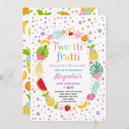 Two-tti Frutti Party Einladung 2. Geburtstag Party (Vorne/Hinten)