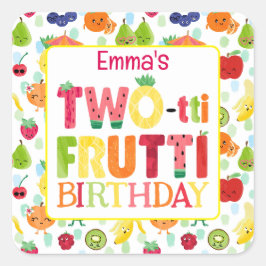 Two-tti Frutti Süsse Fruit 2. Geburtstag Party Quadratischer Aufkleber