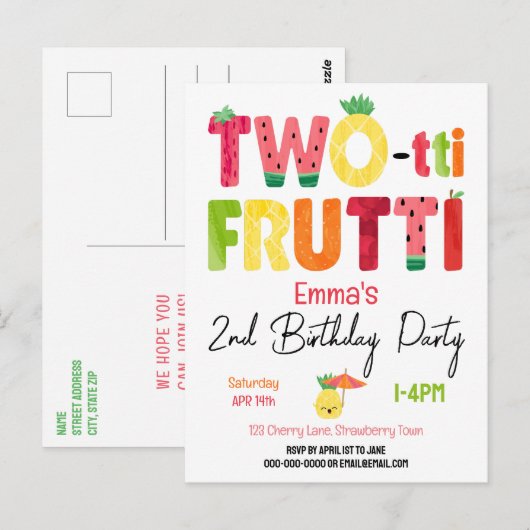 TWO-tti Frutti Süssen 2. Geburtstag Tropisches Obs Postkarte (Vorne/Hinten)
