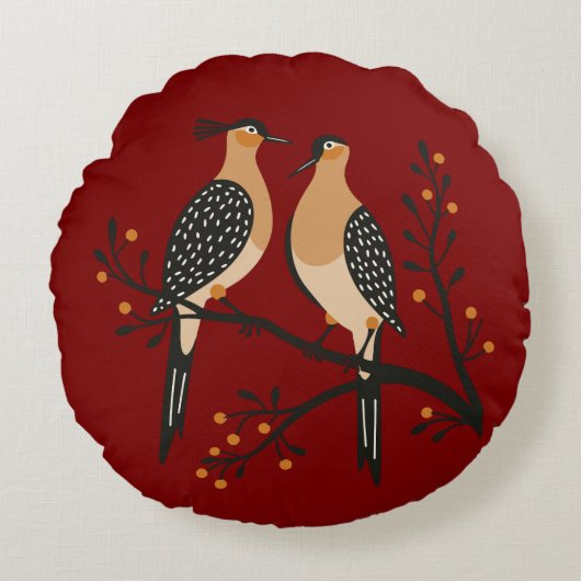 Two Turtle Doves Cut-Out Stencil Retro Style 7 Rundes Kissen (Vorderseite)