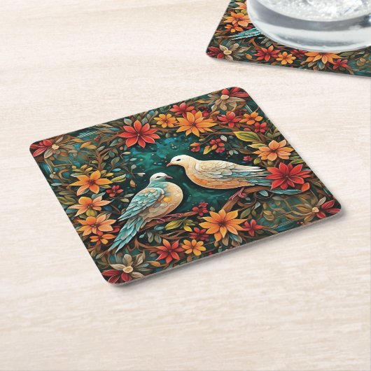 Two Turtle Doves Rechteckiger Pappuntersetzer (angewinkelt)