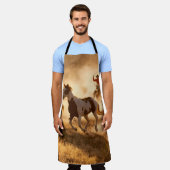 Two western cowboys riding horses, roping wild hor schürze (Getragen)