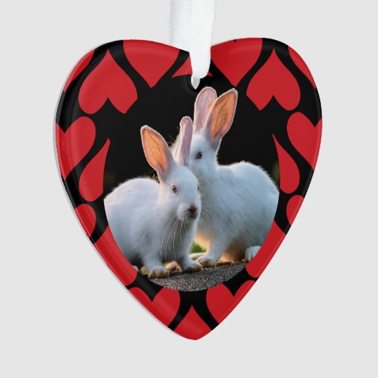Two White Rabbits with Red Hearts Holiday Ornament (Vorderseite)