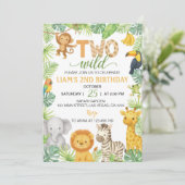 Two Wild Animals Safari 2nd Birthday Party Einladung (Stehend Vorderseite)