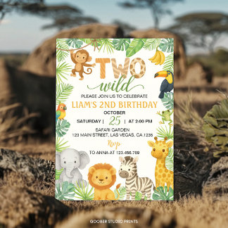 Two Wild Animals Safari 2nd Birthday Party Einladung