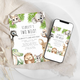 Two Wild Aussie Animal Birthday Party Einladung