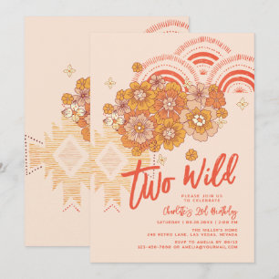 Two Wild Boho Floral Groovy 2. Geburtstag Party Einladung
