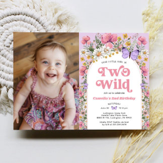 Two Wild Butterfly Wildblume 2. Geburtstag Foto Einladung