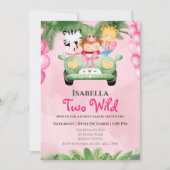 Two Wild Cute Safari Animals Girls 2nd Birthday Einladung (Vorderseite)