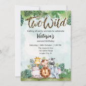 Two Wild Cute Safari Animals Girls 2nd Birthday Einladung (Vorderseite)