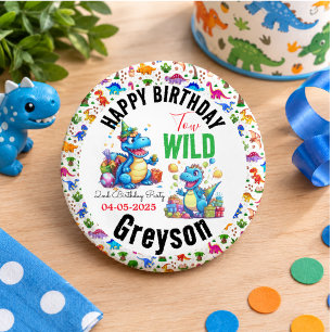 Two Wild Dino Party Boy Dinosaur 2. Geburtstag Button